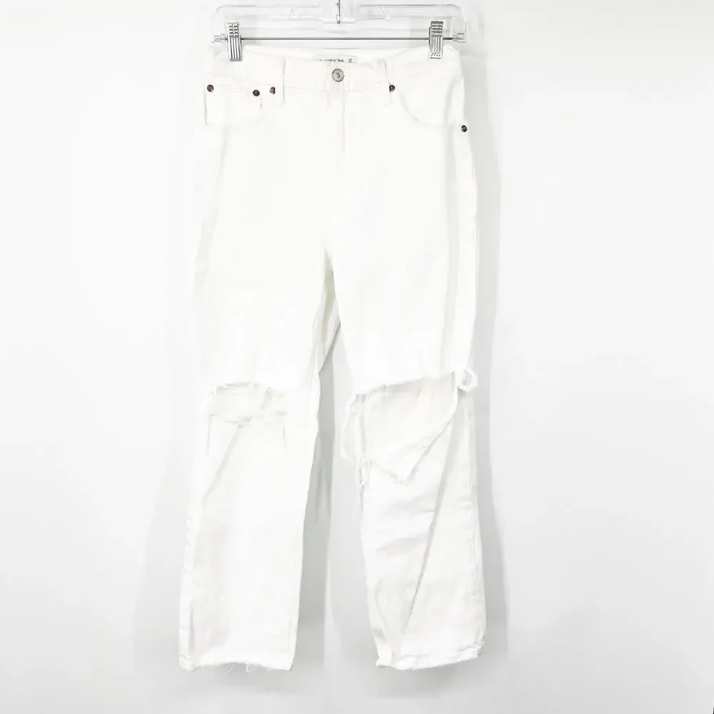 Abercrombie & Fitch The ‘90s Straight Jeans Ultra High Rise White EXTRA SHORT